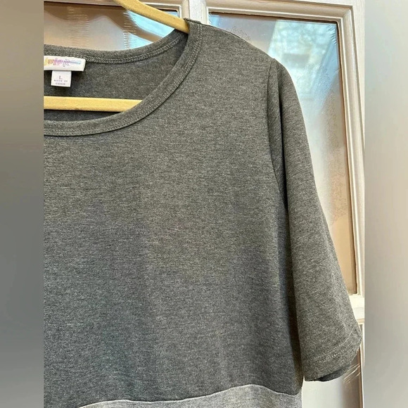 LuLaRoe Grey & Black Color Block Julia Fitted Midi Dress Women’s Size Large L - Picture 2 of 8